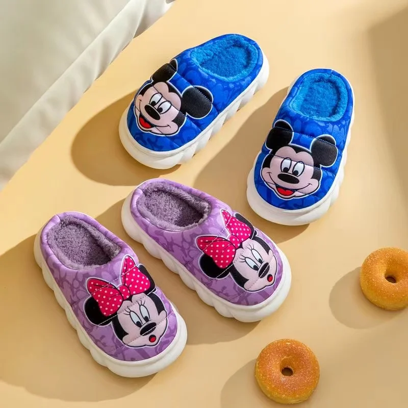 

Autumn Winter Disney Children Cotton Slippers Cartoon Mickey Minnie Print Baby Boys Girl Non Slip Warm Kids Indoor Bedroom Shoes