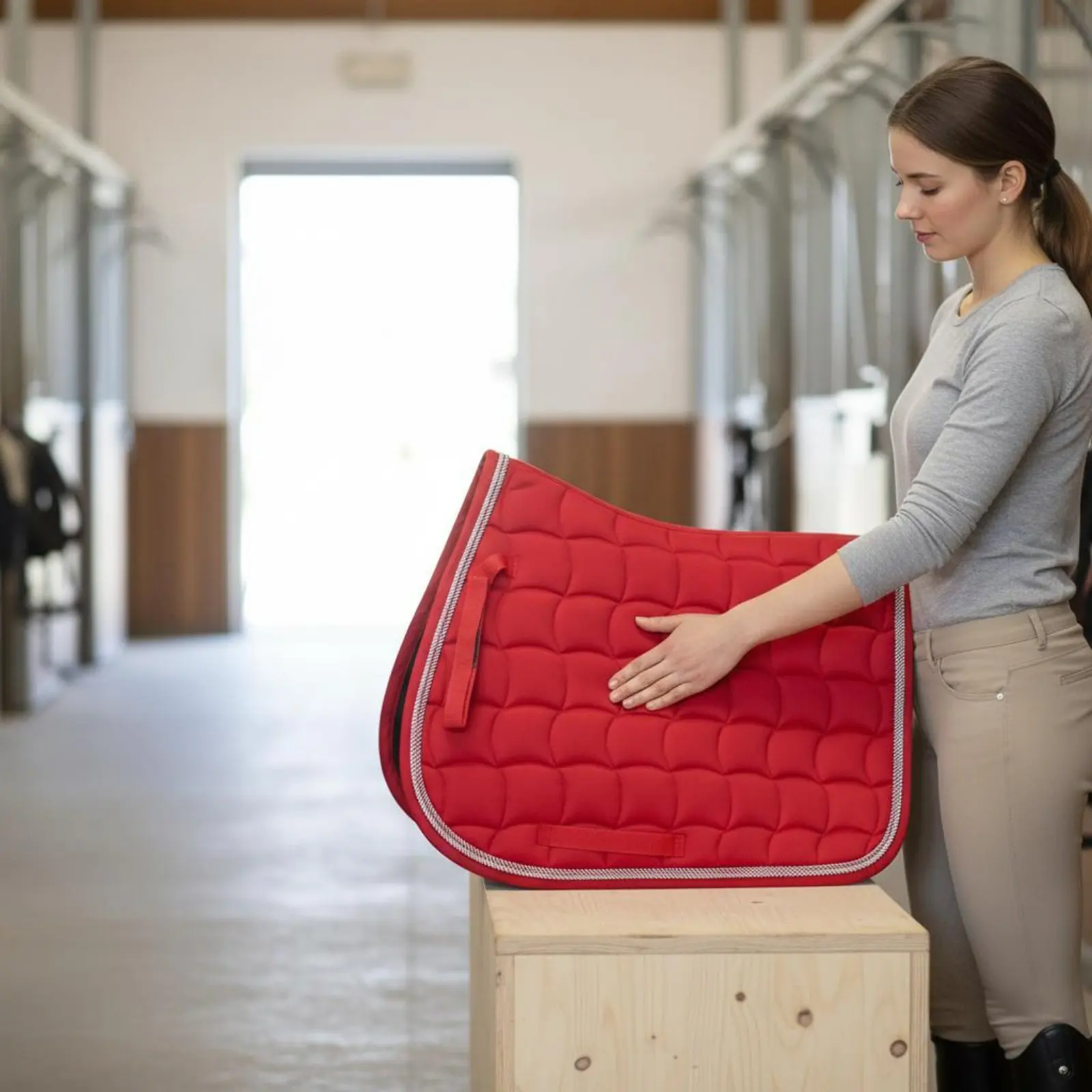 

Quilted Saddle Pad Polycotton Material Saddle Pad Equestrian Gear Secure Fit Long-Lasting for Training