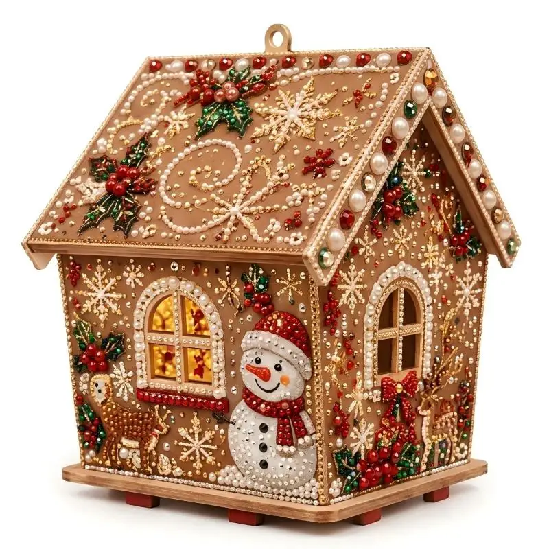 Hot Sale Plymagic 3D Wooden House Rhinestone Pearl Beads Kit DIY Pearl Art Christmas Collection Craft Decoration