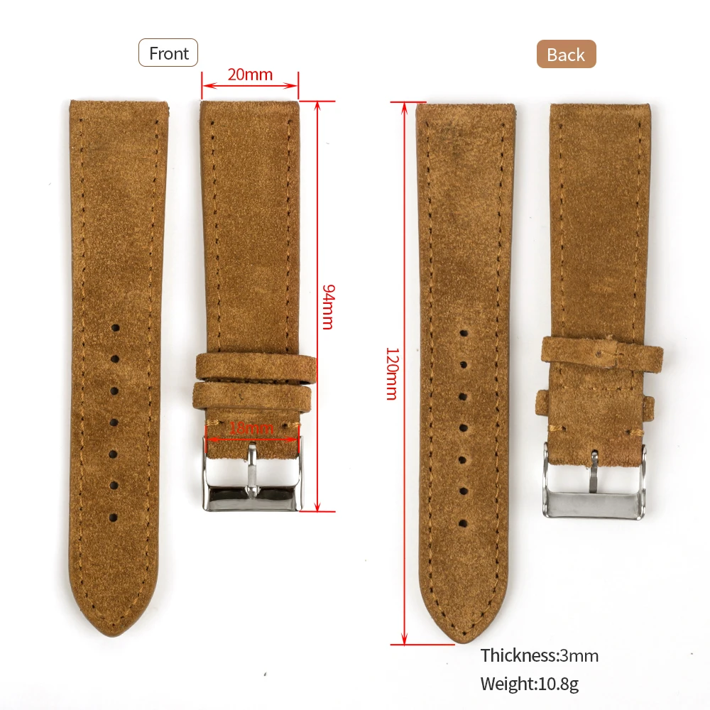 Soft Suede Leather Watch Band 18mm 20mm 22mm Brown Coffee Blue Watch Strap Stainless Steel Buckle for Men Women Watchband