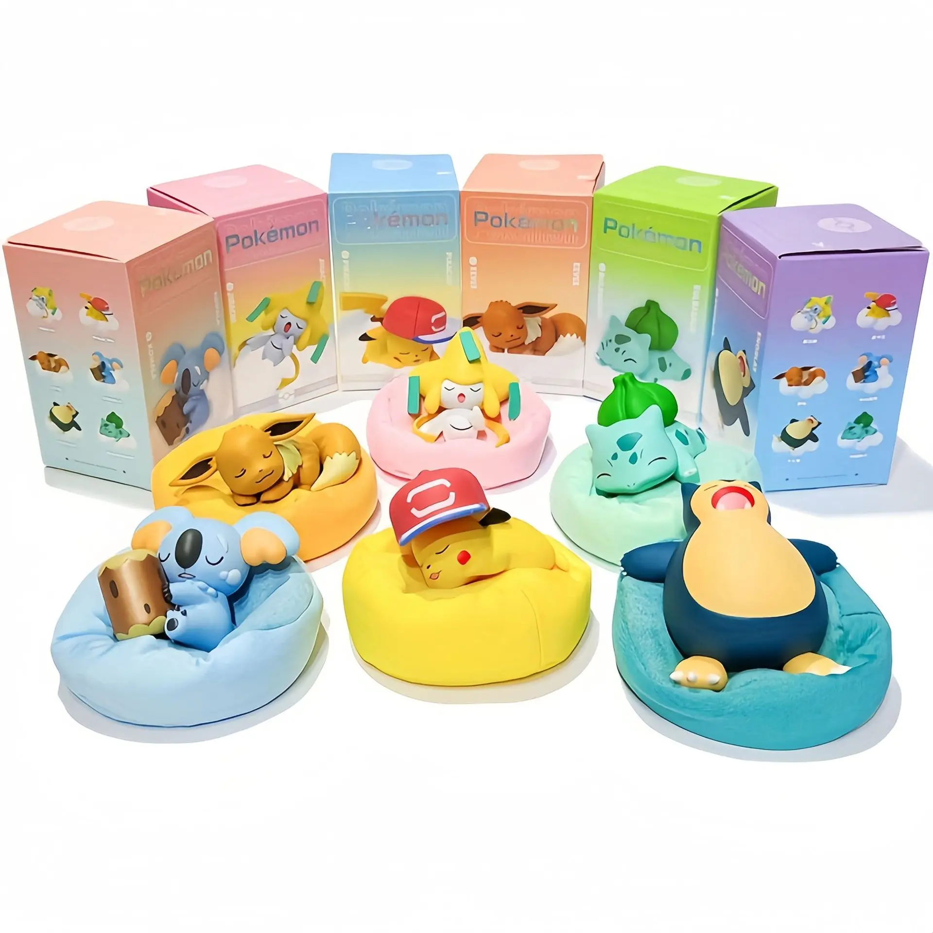 Original Pokemon Figure Sleepy Monster Snorlax Bulbasaur Jirachi Komala Eevee with Sleeping Pad Lovely Kids Christmas Gift