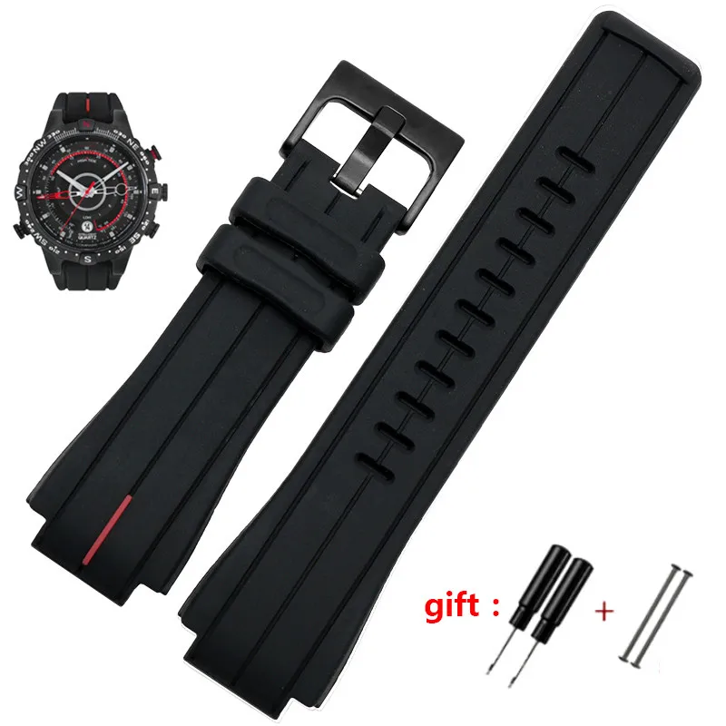 For TIMEX watch T2N720 TW2T76300 T2N721 T2N738 Series Black Waterproof Silicone Sports Strap 24*16mm High Quality Rubber band