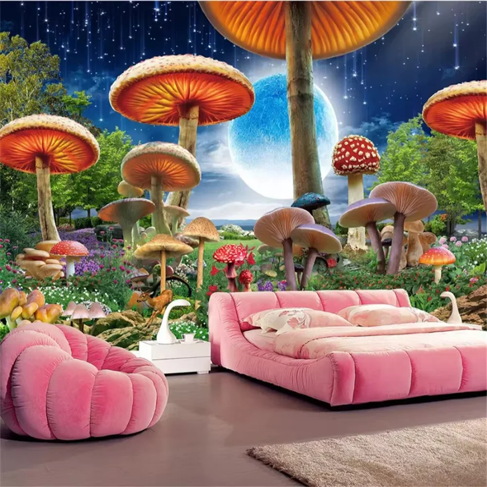 Custom Fairy Tale World Mushroom Dream Scene Wallpaper for Children's room Landscape Background Large Mural Wall paper stickers