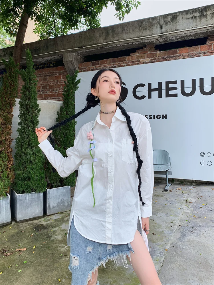 

CHEERART Crochet Floral White Button Up Shirt For Women Fall 2023 Fashion Long Sleeve Blouse Designer Shirt Autumn Clothes