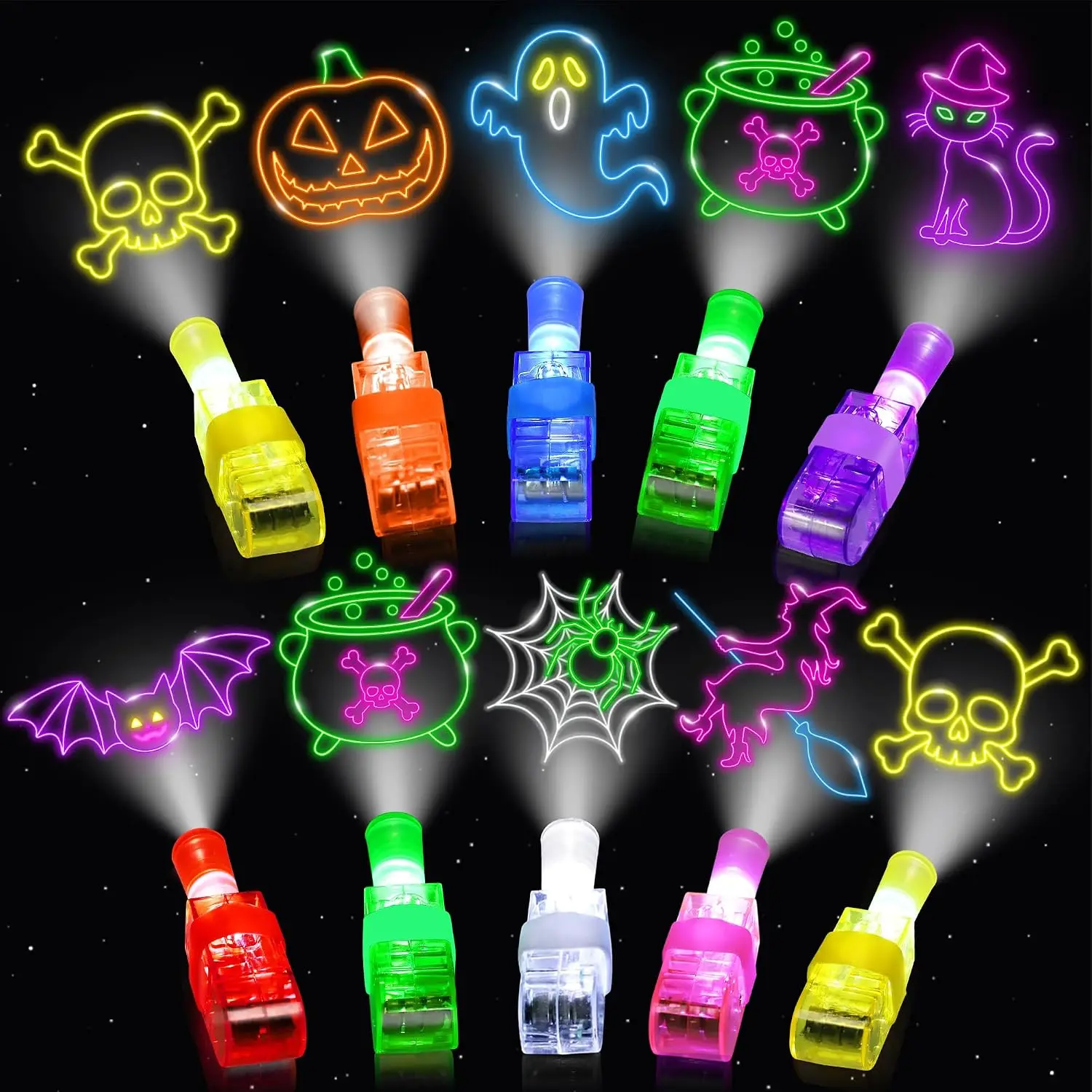 40/100PCS Halloween LED Light Up Finger Lights Projection Glow Finger Rings Glow in The Dark Trick‑or‑Treat  Party Decor