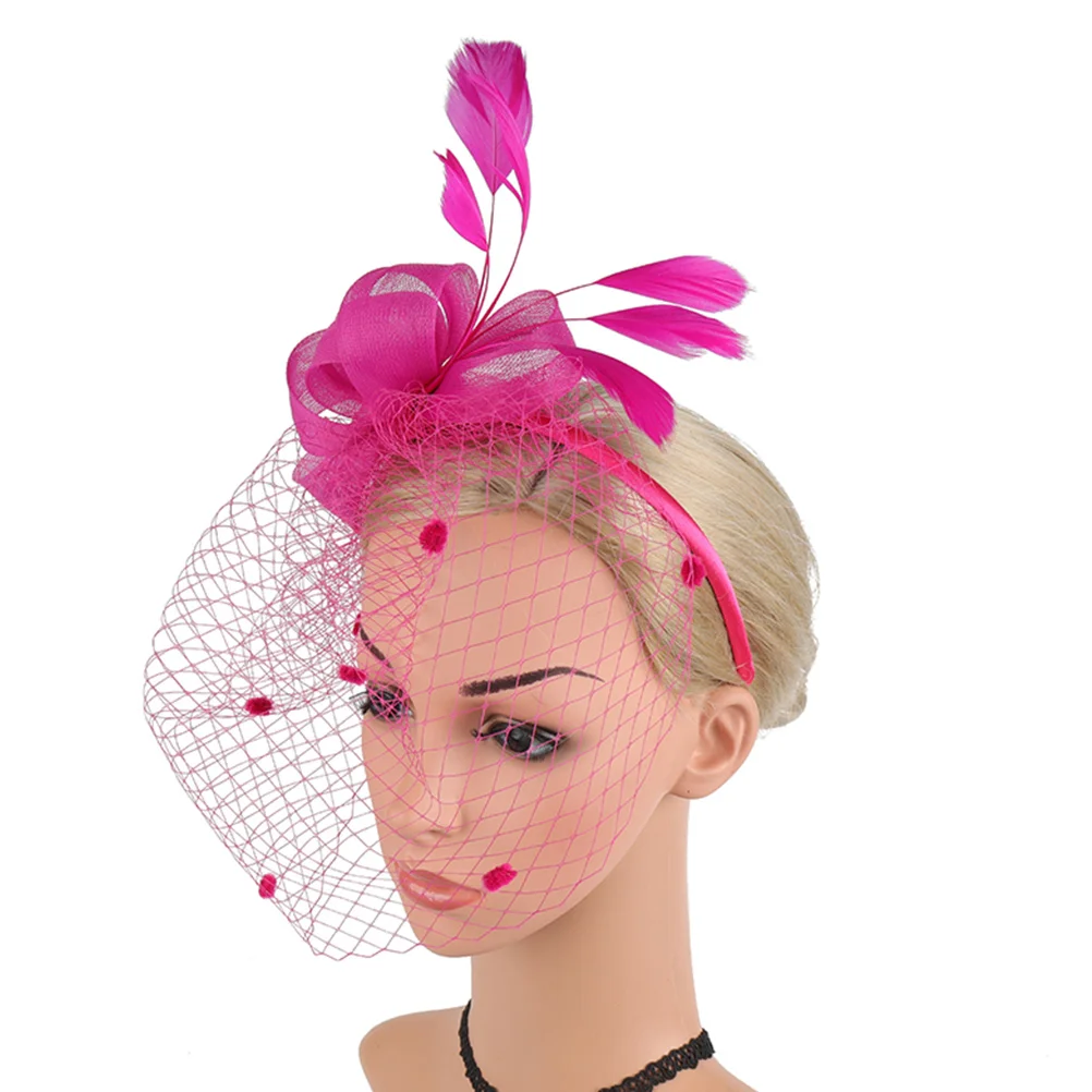 Mesh Head Flower Bridal Headdress Woman Headwear Hair Accessory Feather Band Party Clip Veil