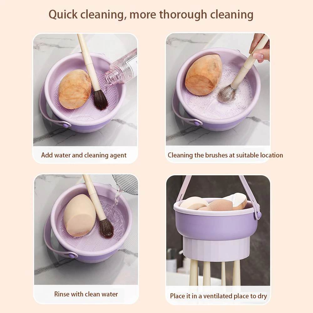 CALIYI Detergente per pennelli per trucco Ciotola in silicone 3 in 1 con liquido detergente da 80 ml per supporto di stoccaggio Detergente per strumenti per trucco cosmetico