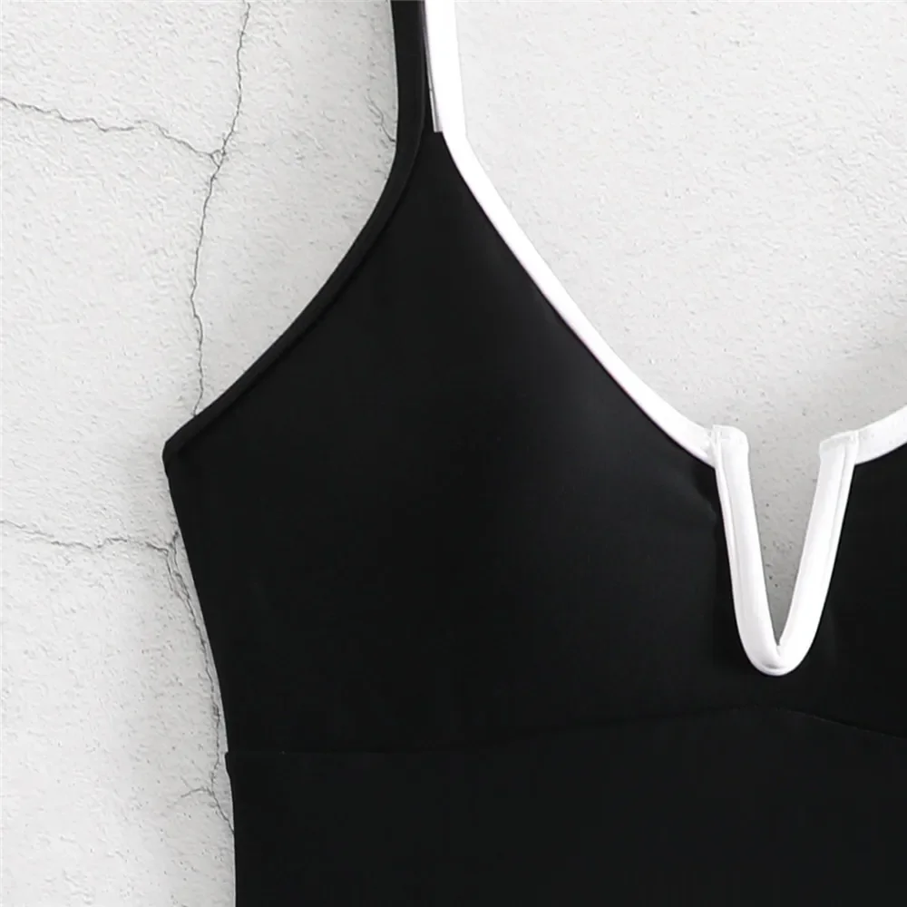 Sexy Black Backless Swimwear One Piece Swimsuit Woman 2025 High Cut Bathing Suit White Contrast Color Swim Suits Monokini Bather