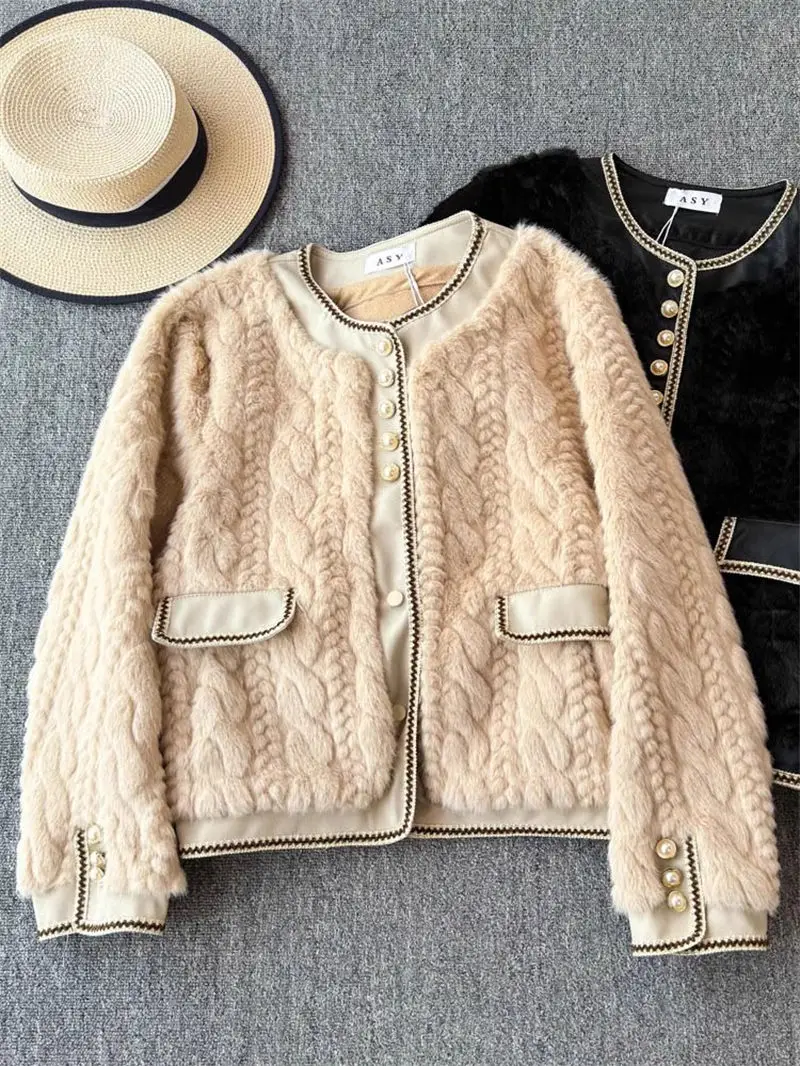 Soft Lamb Fur Coatสําหรับผู้หญิงฤดูหนาว2024แฟชั่นSuede Coatความอบอุ่นหนาแฟชั่นเลียนแบบกระต่ายขนสัตว์เสื้อแจ็คเก็ตเสื้อกันหนาวA132