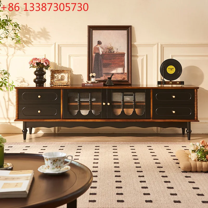 

Тумба под телевизор в стиле французского ретро из массива дерева, двухъярусная тумба для гостиной в американском стиле