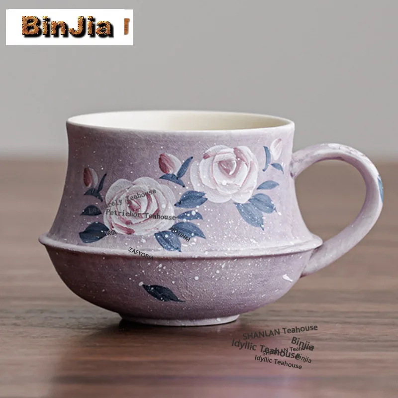 BAEJORIA 210ml Handmade Purple Rose Coffee Mug Beer Cup Afternoon Tea Mug Household Wine Beer Bottle Master Office Water Cups