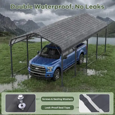 10x20FT Metal Carport, Galvanized Steel Heavy Duty Garage Shelter, Custom