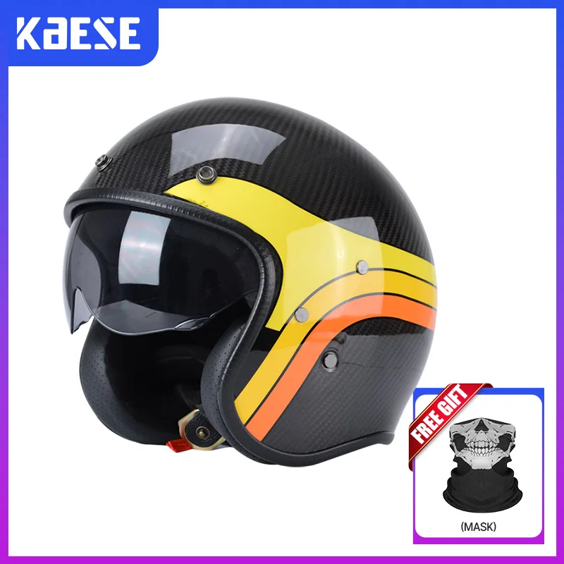 

Ретро мотоциклетный шлем из углеродного волокна с золотой линией, весенне-летний ретро-мотоциклетный защитный шлем, подходит для всех сезонов