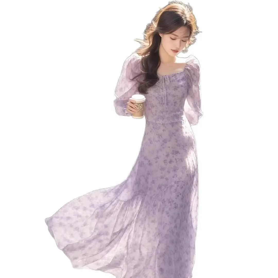 Vestidos femininos chiffon plissado cintura alta midi saia piquenique flowy francês artístico doce em camadas primavera retro elegante único