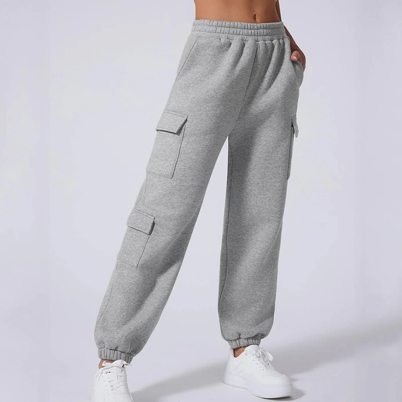 Autumn Winter Women's Solid Warm Sweatpants Versatile Casual High Waisted Elastic Trousers Fleece Lined Straight Leg Sweatpants