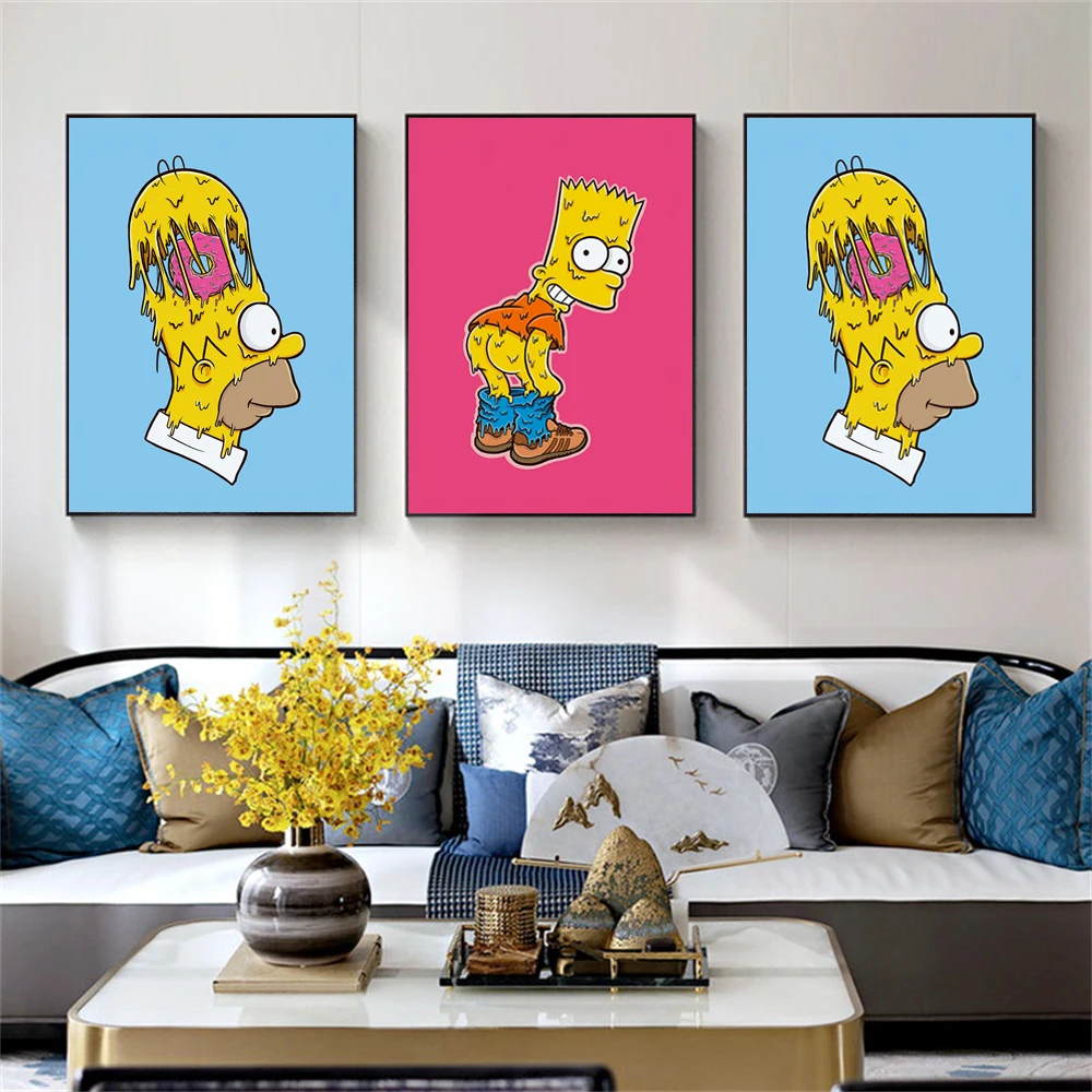 

Simpson Colorful Poster Funny Cartoon Painting Disney Pop Art Canvas Painting Modern Pop Cartoon Prints Kids Room Decor