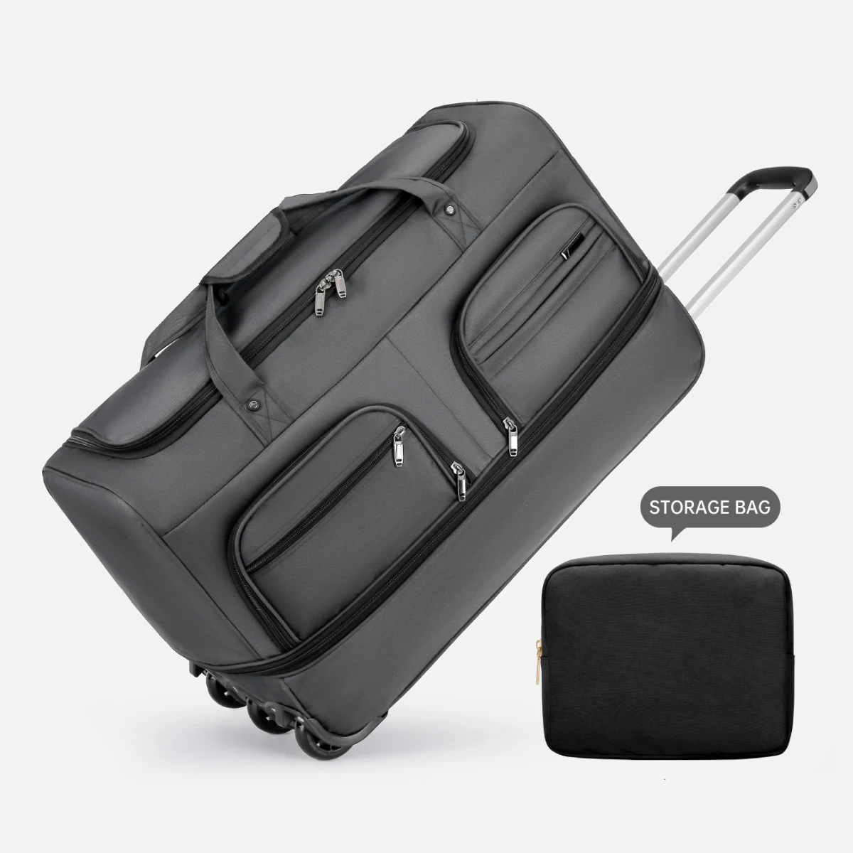 Faltbare Reisetasche für Gepäck, die an Bord der Flugzeug gegeben werden kann, mit Tragegriff, rollbare Reisetasche zur Aufbewahrung, Herren-Reisetasche mit extra großem Fassungsvermögen. – Detail 16