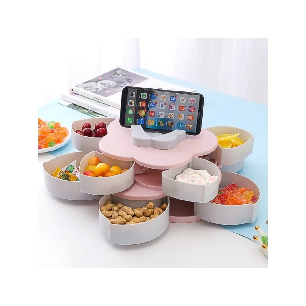 Outdoor double-layer thickened plastic rotating fruit plate with simple modern style, convenient and practical