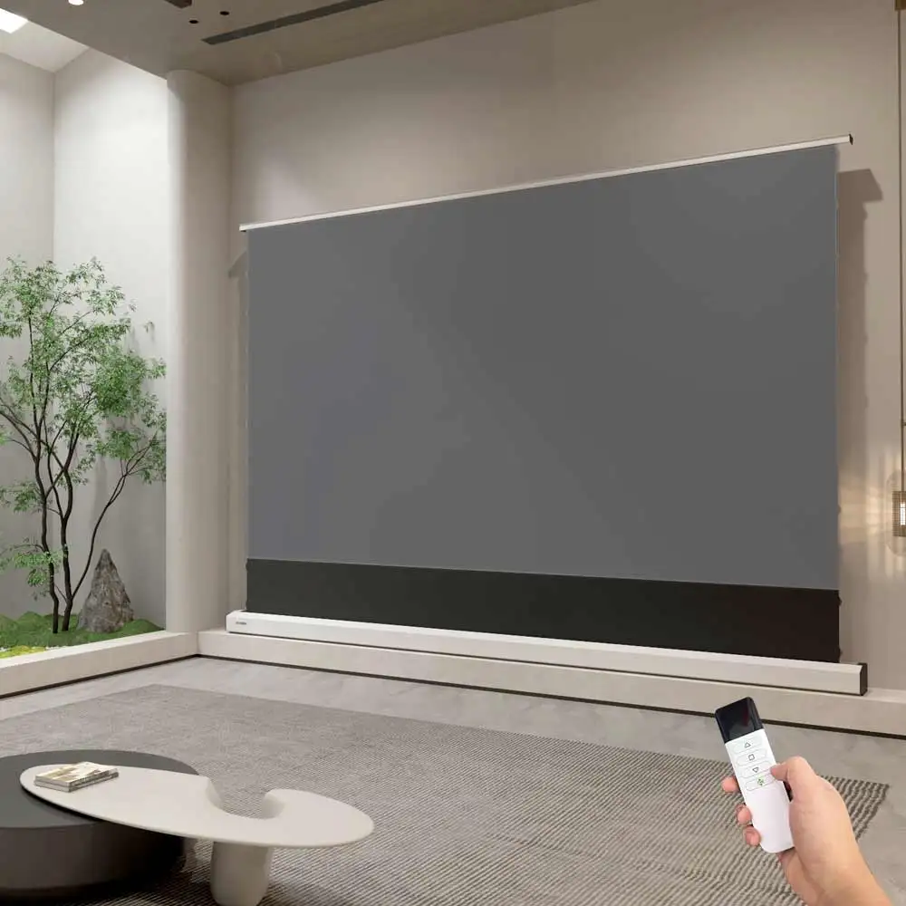 100 inch fresnel 16:9 electric floor rising Ambient Light Refusal projector screen for long throw projector