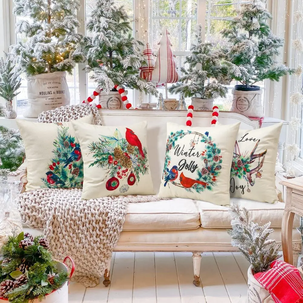 Christmas Themed Cushion Cover Christmas, Square Sofa Pillowcase for Bedroom, Living Room, Outdoor, Garden, Car 40x40 45x45