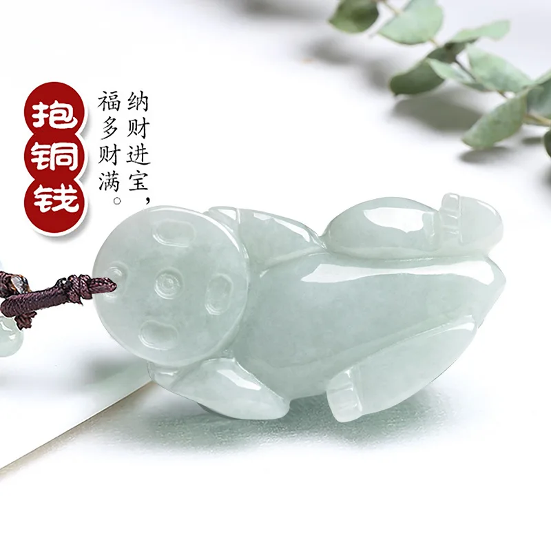 Natural Myanmar A-grade Jade Attracting Wealth Ruyi Pixiu Ice Seed Jadeite Pendant Piqiu Charms Jewelry For Women's Men's Gifts