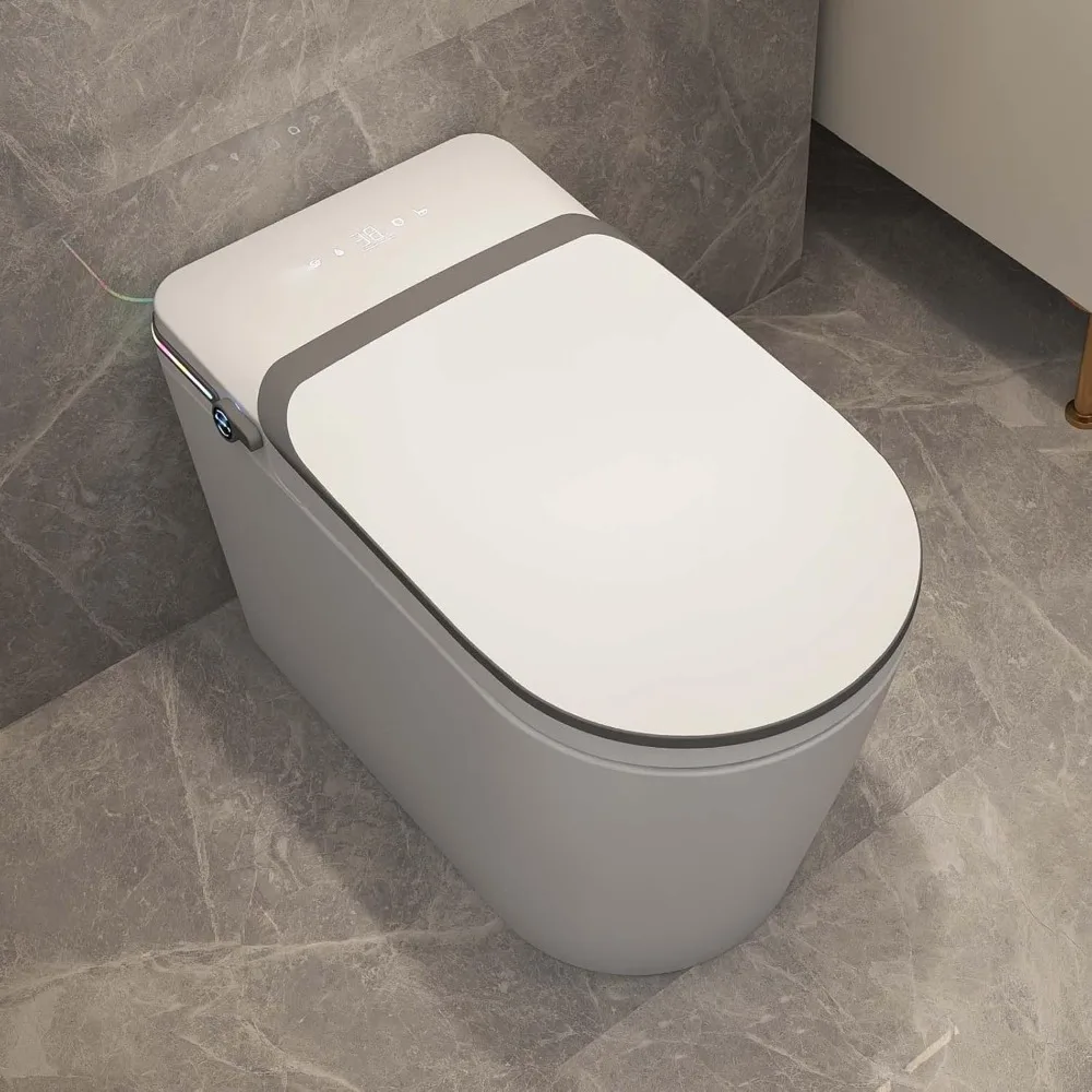 

Smart Toilet with Auto Open & Close Lid and Seat,Heated Seat,Warm Water and Dry,Foot Sensor and Night Light, Auto Flush