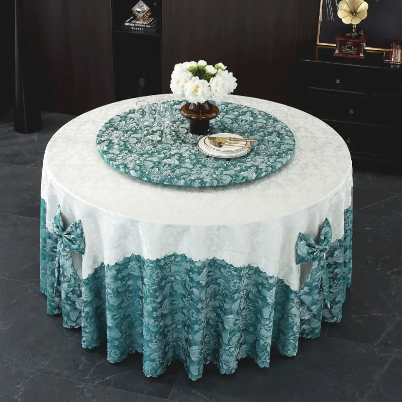 Light Luxury Large Petal Polyester Jacquard Dual Color Bow Splicing Home Round Table High-end Hotel Banquet Tablecloth