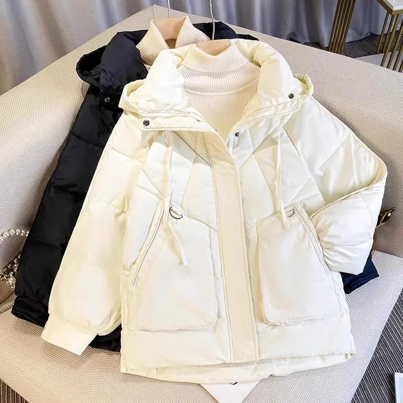 2024 New Casual Hooded Down Cotton Parkas Coat Womens Winter Jacket Thicken Warm Puffer Jacket Coat Women Loose Zipper Outwea