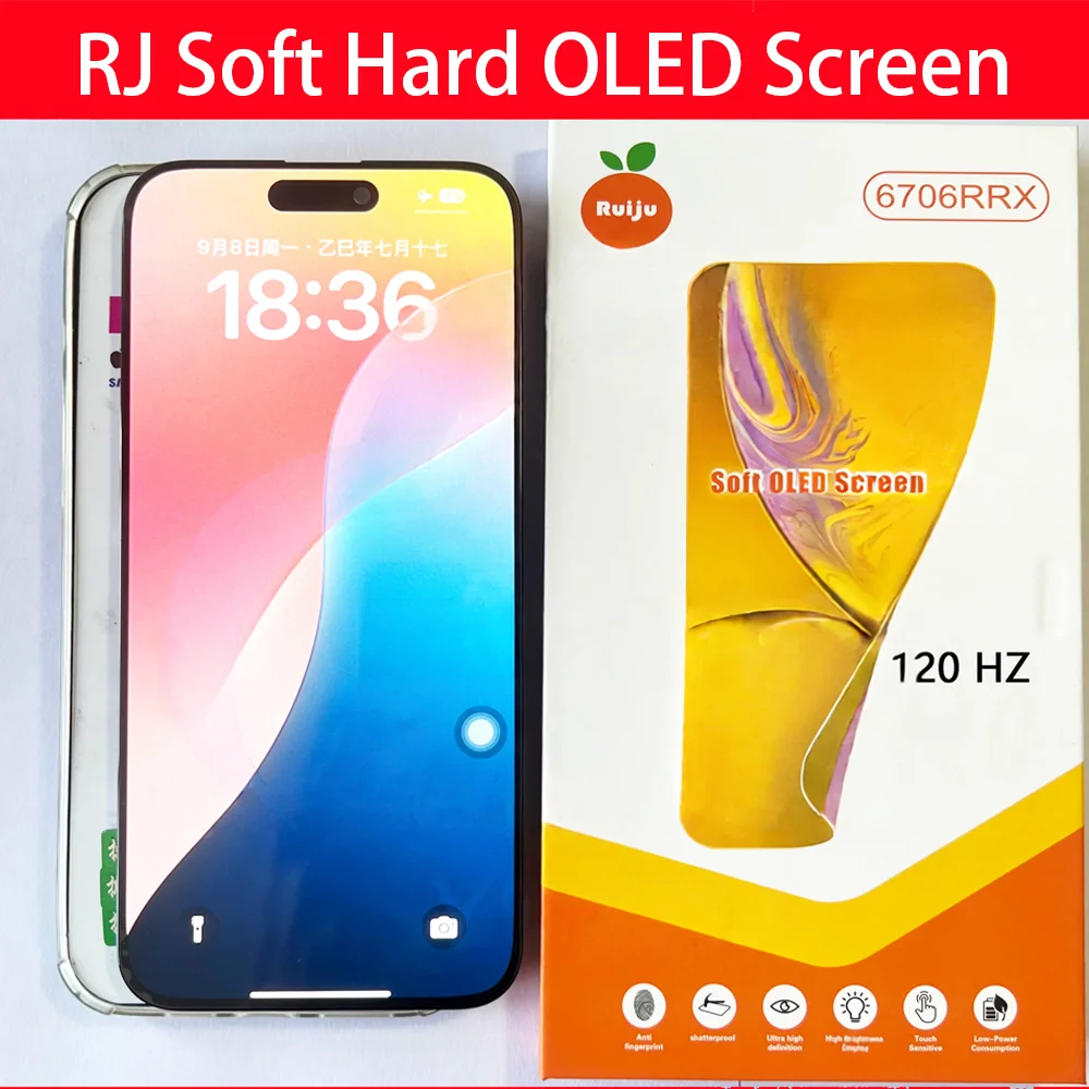 RJ Brand 100% Soft OLED Screen For iPhone 16 12Pro 13pro 15pro 14pro 16pro 17pro Max 14 16 15 PLUS Touch Screen Digitizer