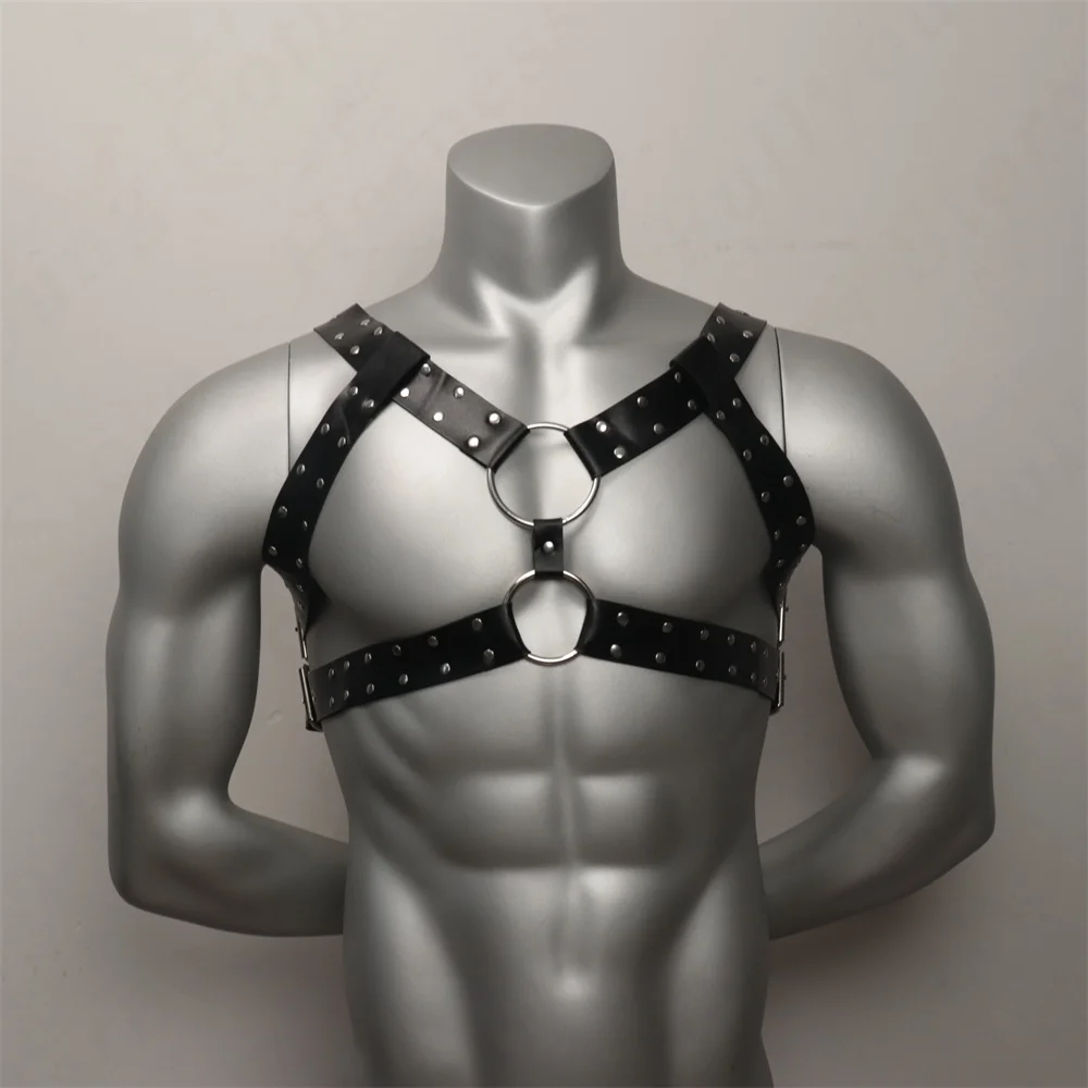 Leather Chest Harness Men with Armband Fetish Gay Body Bondage Cage BDSM Crossed Harness Belts for Men Punk Gothic Male Costumes