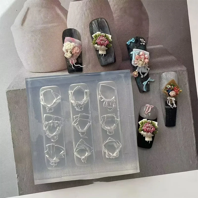 1Pcs 3D Silicone Nail Mold Bow Rose Flower Design Transparent DIY Manicure Decoration Tool view 4