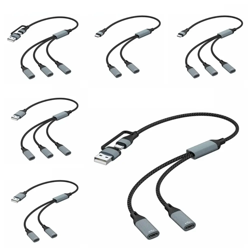 Aluminum Alloy Shell Multiple Splitter Adapter Nylon Braided Wire TPE Plastic OTG Data Transfer Hub Data Transfer