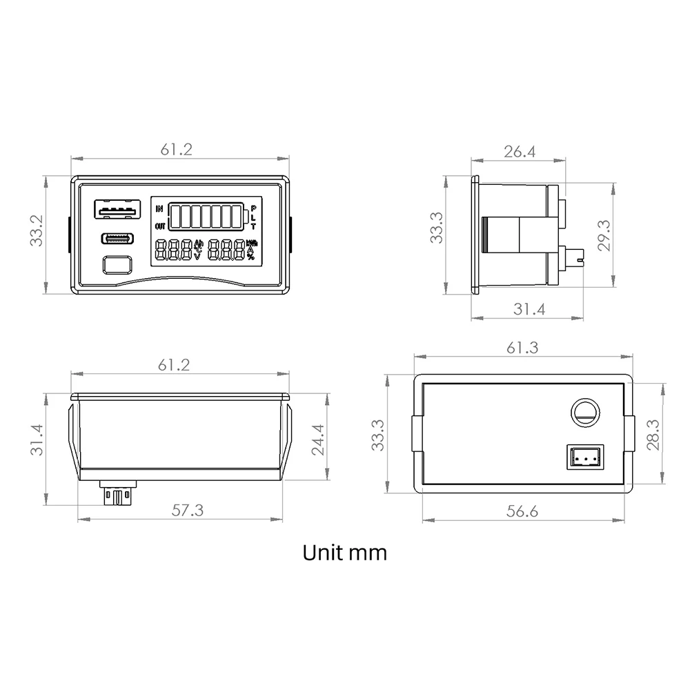 DC 12-24V Digitaler Voltmeter Batteriestandsanzeige USB+Typ C 30W Ausgangsspannungstester Leistungsmesser Auto-Kapazitätsmonitor – Detail 9