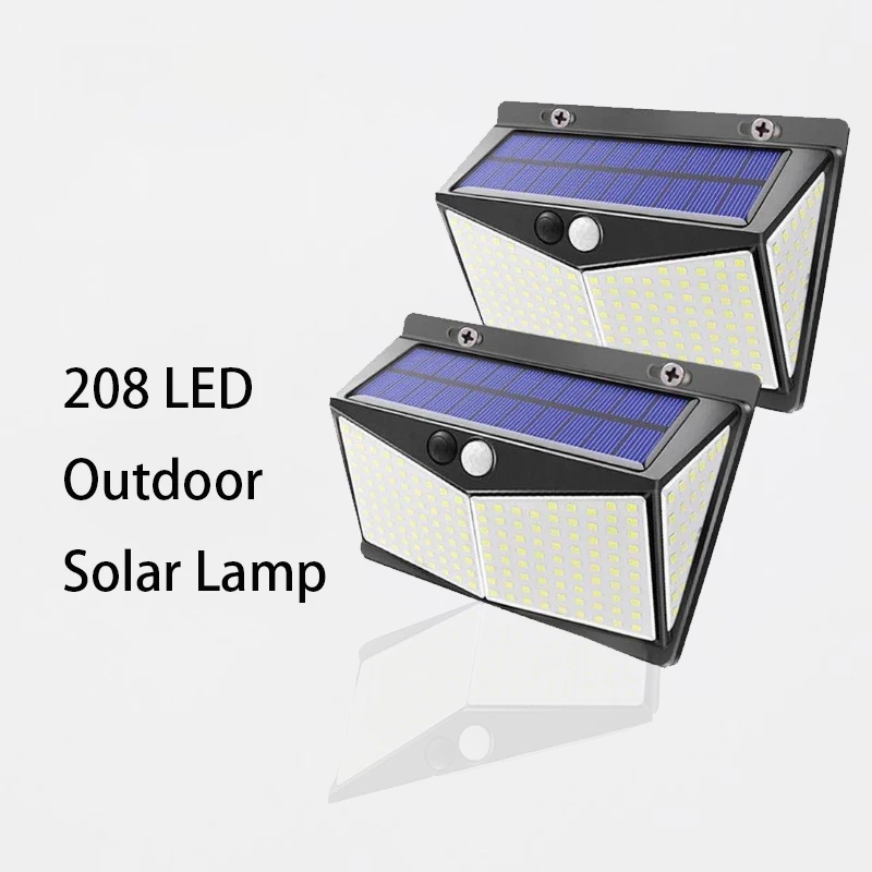 

Yzoomg Solar 3Mode Wall Lamp 4Sides Luminous Outdoor Light Modern GardenCourtyard 208Leds Human Body PIRMotion Sensor Waterproof