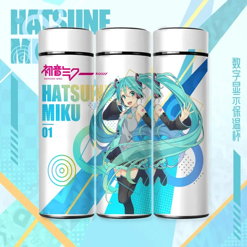 Miku Anime Smart-Thermobecher, Kawaii Edelstahl-Trinkflasche mit Temperaturanzeige, Großvolumiger Wasserbecher als Geschenk