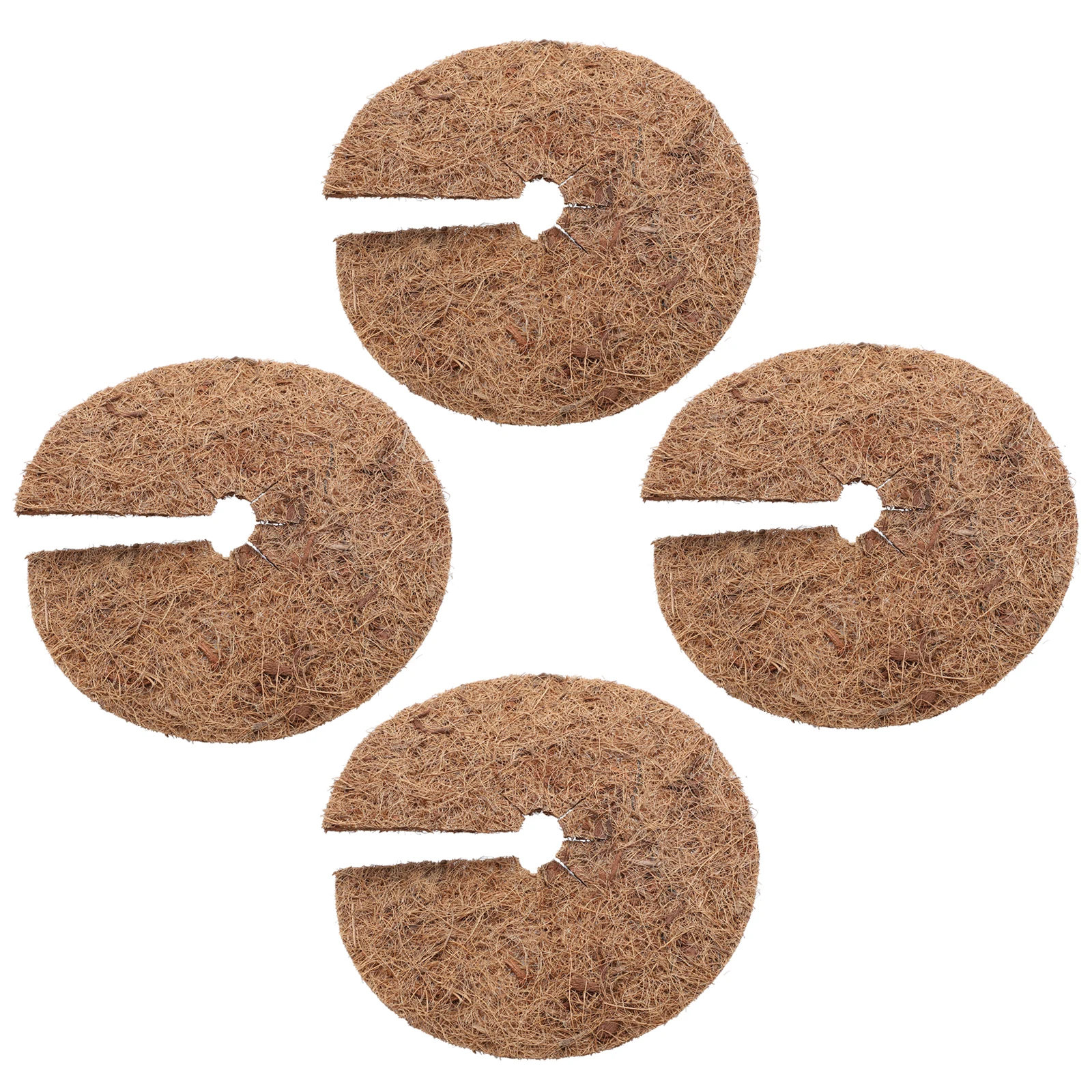 

4Pcs Natural Coconut Fiber Garden Mat Round Cuttable Weed Barrier for Potted Plants Flowerpot Protection Mulch Ring Supply