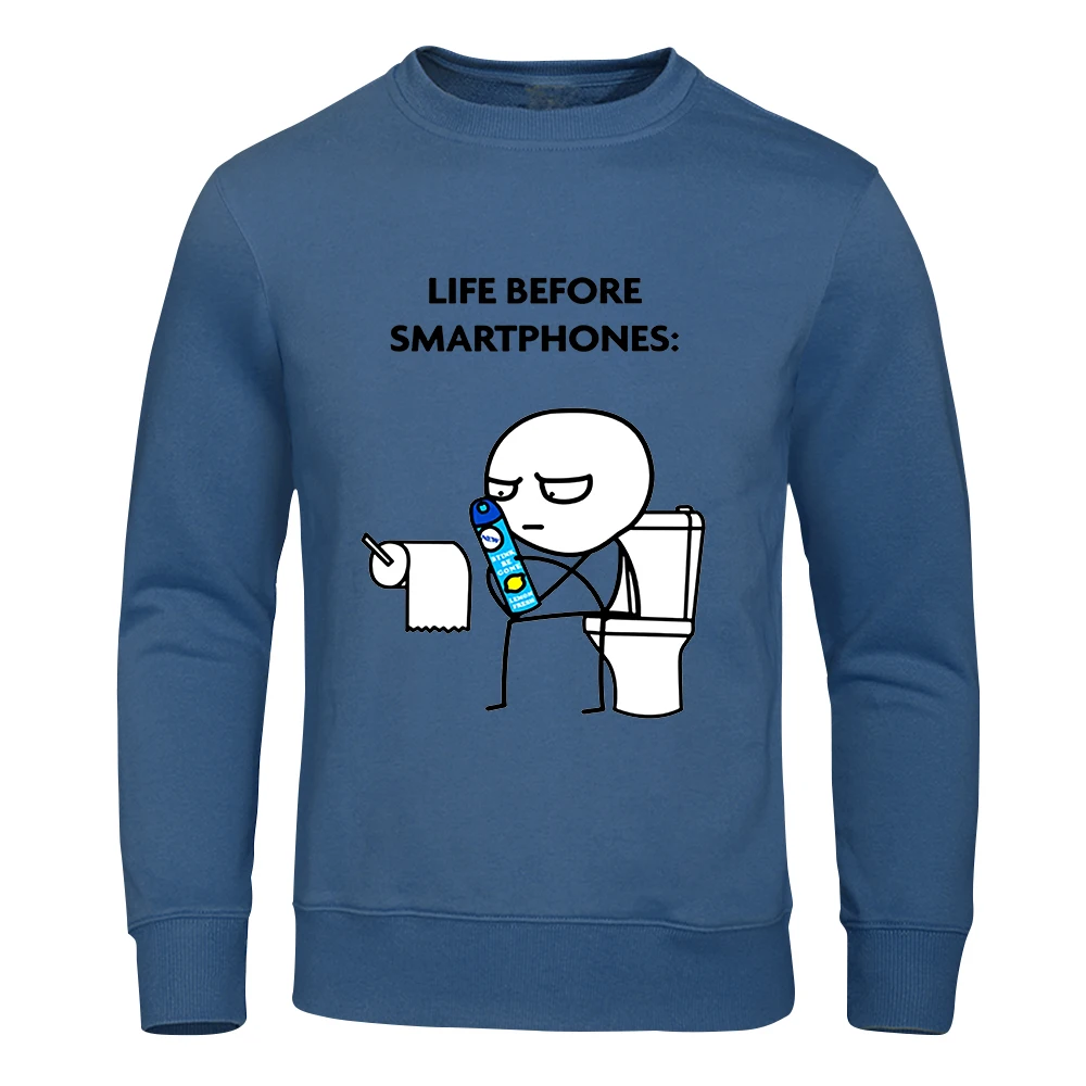 Life Before Smartphones Cartoon Man On Toilet Man Hoodies Autumn Warm Hoodie Casual Fashion Hoody Harajuku Big Size Pullover