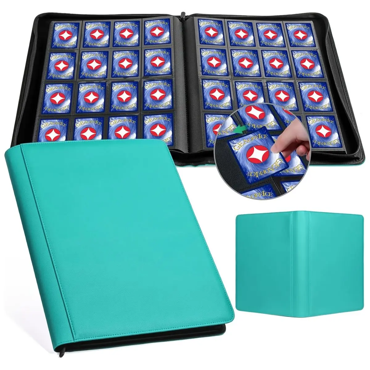 Large 1024 Hold Zipper Card Binder 16 Pocket Trading Card Binder for Pokemon YuGiOh Cards Anime Game Durable Side Loading