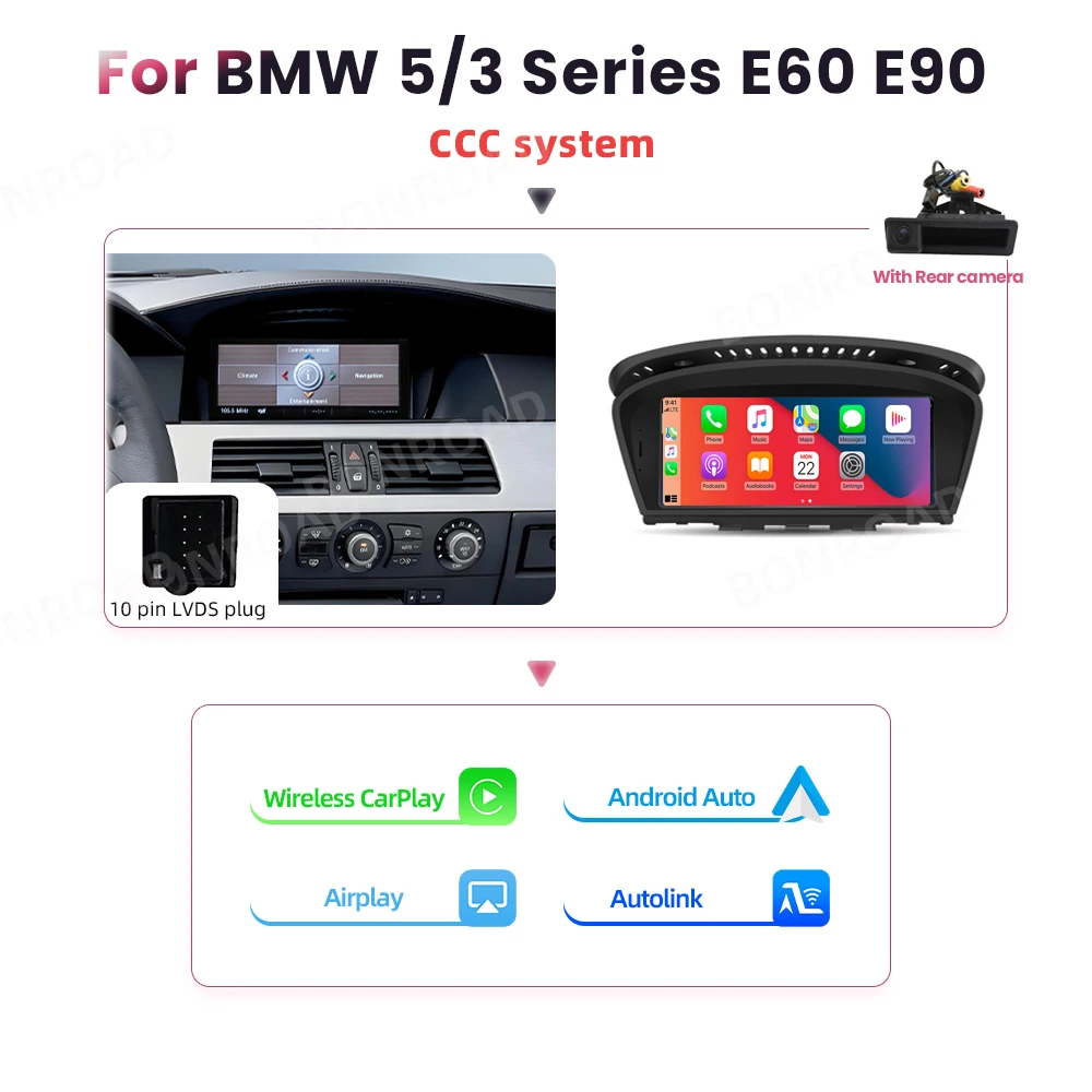BONROAD Draadloze Carplay Touchscreen Voor BMW 3 5-serie E60 E61 E62 E63 E90 E91 E92 Autoradio Multimedia Speler Stereo GPS