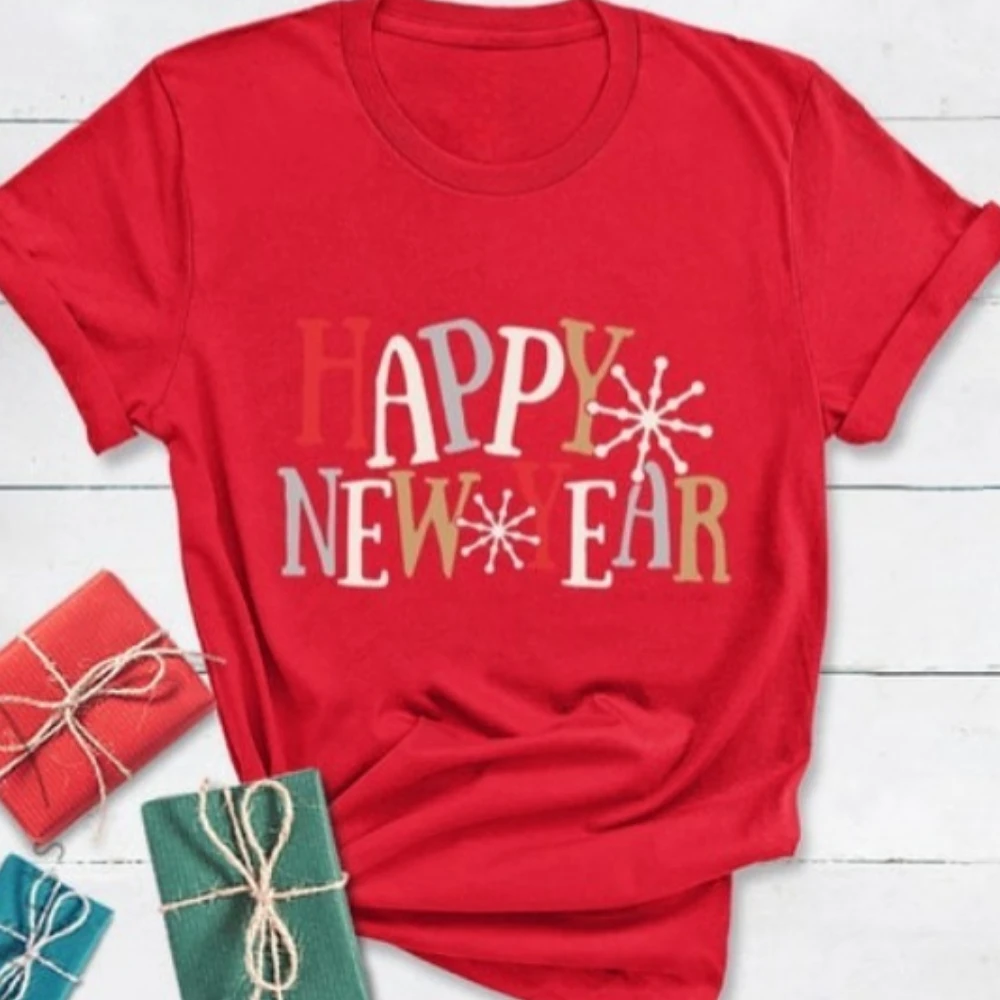 Camicia di felice anno nuovo T-shirt natalizia Felice anno nuovo 2026 Regalo da donna Top in cotone confortevole di alta qualità