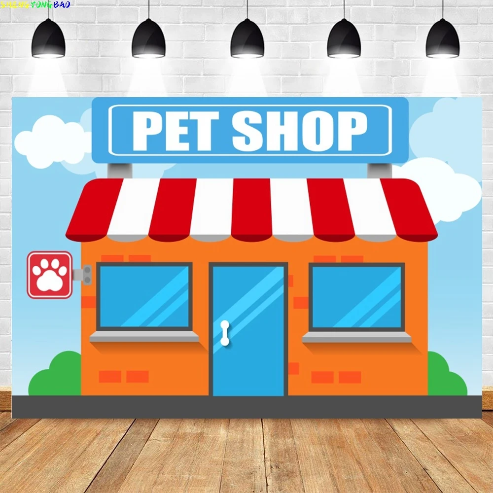 Pet Shop Theme Photography Backdrop Animal Cartoon Cats Dog Paw Happy Birthday Party Decor Banner Background Photo Studio Props