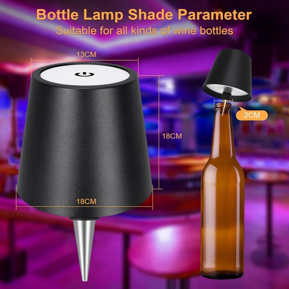 dusktec wireless wine bottle lampshade, 8 rgb light modes, light temperature 3000-6500k, rechargeable touch wine bottle lamp, po