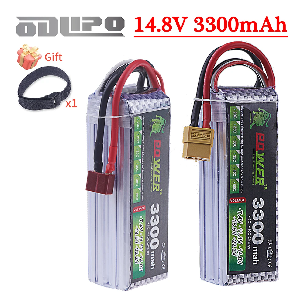 14.8V 3300mAh 40C~60C Lipo Battery with XT60 T Connector for RC Car Crawler Truck Airplane FPV UAV Drone 4S 14.8V Battery