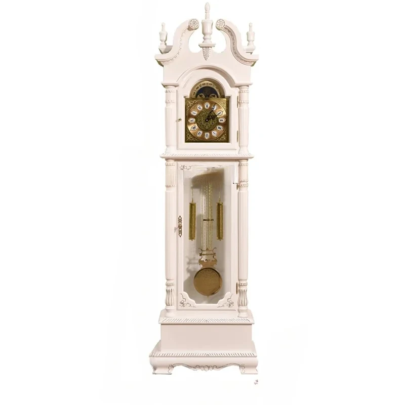 

European-Style Floor Living Room Villa Retro Vertical Clock North Star Mechanical Pendulum White Clock Classical