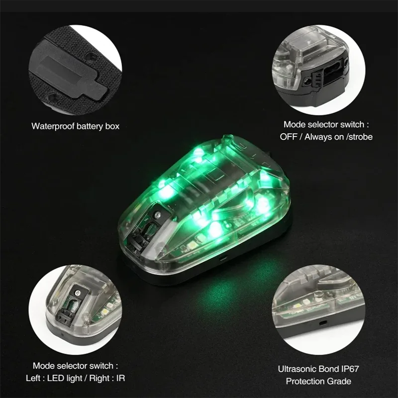 Ladybug Light III/Green Lighting White Stroboscopic IR/ Survival Teammate Identification Helmet Waterproof Signal Light