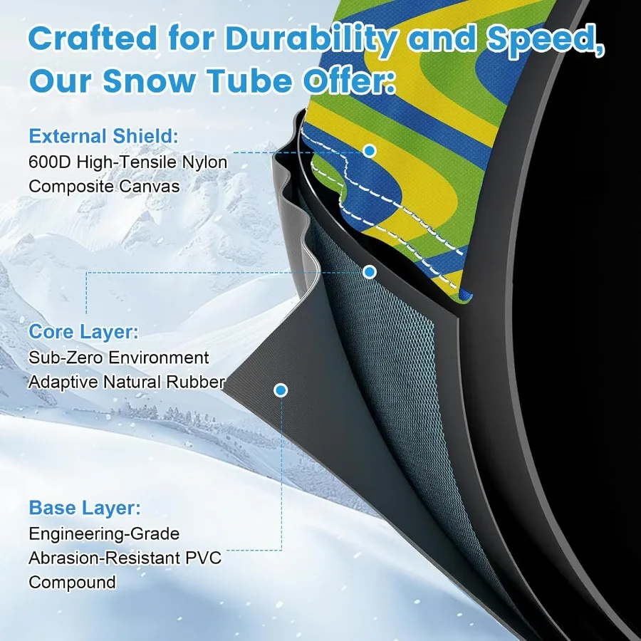 أنابيب ثلج قابلة للنفخ قابلة للطي للتزلج، زلاجات ثلج عالية التحمل من الدرجة التجارية للبالغين مع 4 مقابض #6