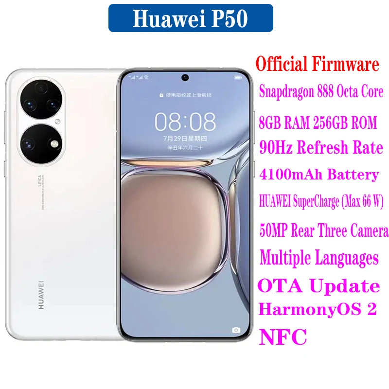 Original Official New Huawei P50 Mobile Phone 8GB RAM 128GB 256GB ROM Snapdragon 888 6.5