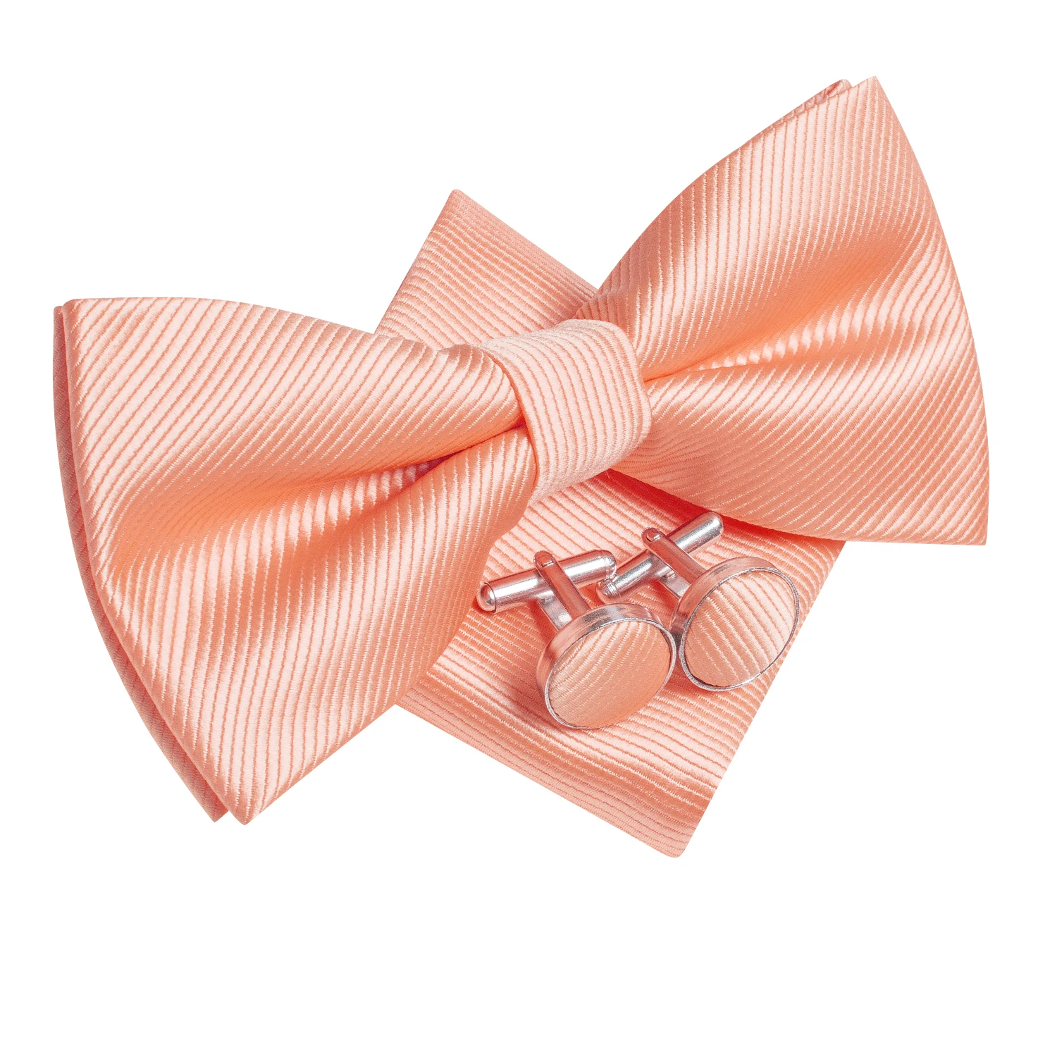 Hi-Tie Orange Tangerine Silk Mens Bow Tie Hankerchief Cufflinks Set Pre-tied Butterfly Knot Bowtie for Male Wedding Business