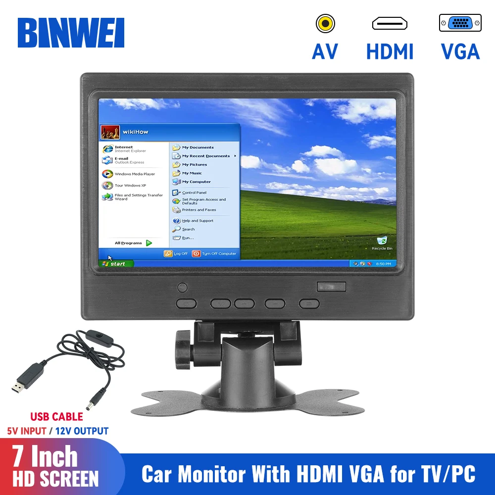 BINWEI 7 Inch Car HDMI Monitor with VGA for TV Computer LCD Color Screen for PC Backup Camera Display Home Security System