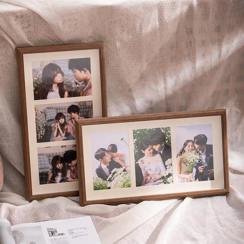 Minimalist Wooden Photo Display Stand 6-inch Photo Combination Photo Frame Couple's Wedding Certificate Photo Frame